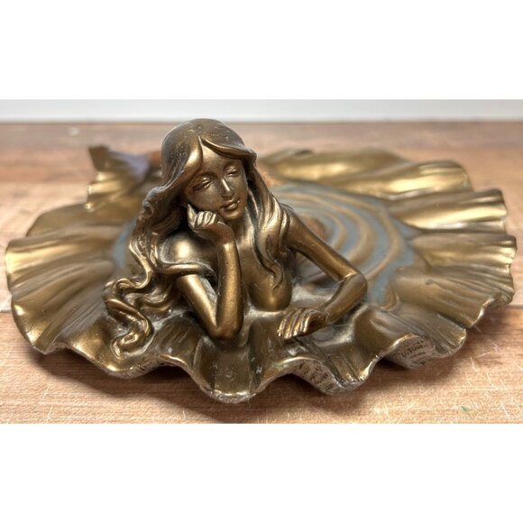 Bronze Mermaid On Lily Pad Decorative Sculpture - Picture 1 of 6